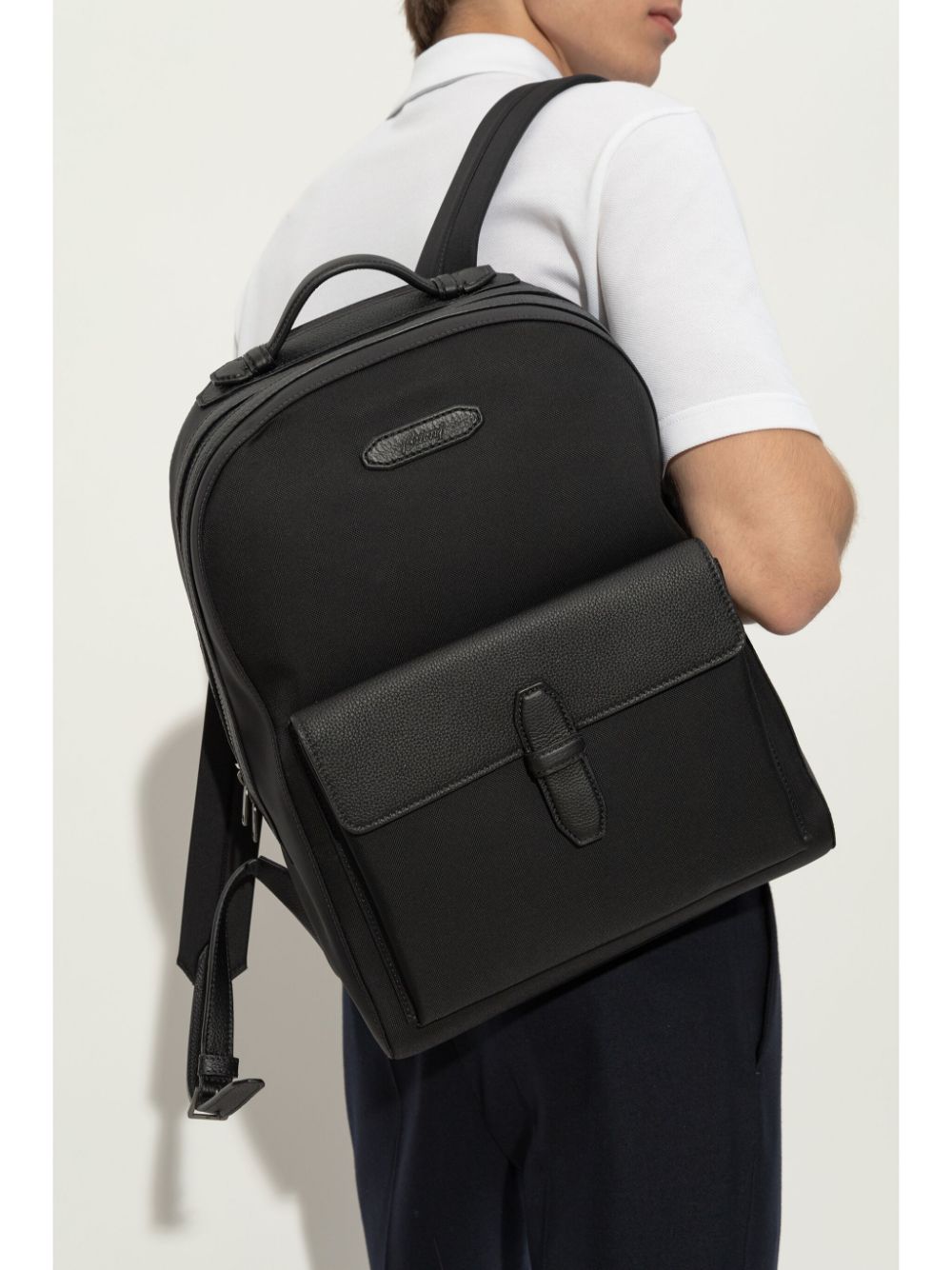 Shop Brioni Logo-appliqué Backpack In Black