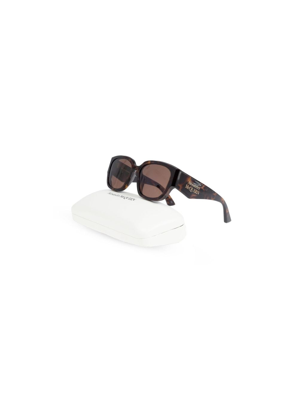 Shop Alexander Mcqueen Engraved-logo Arm Sunglasses In Brown