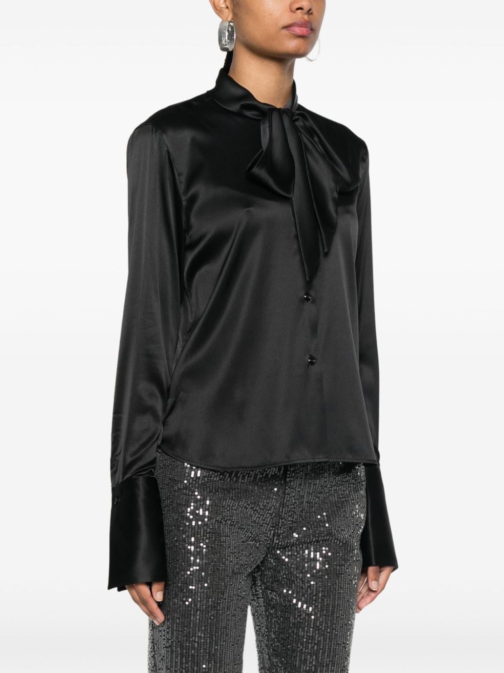 Shop Ermanno Scervino Tied-neck Silk Shirt In Black