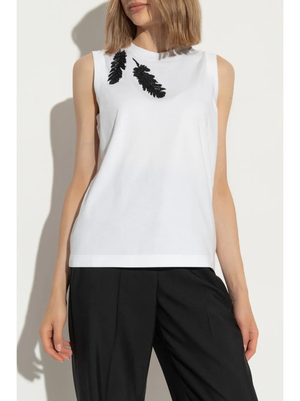 Alexander Mcqueen Embroidered Cotton Jersey Top In White