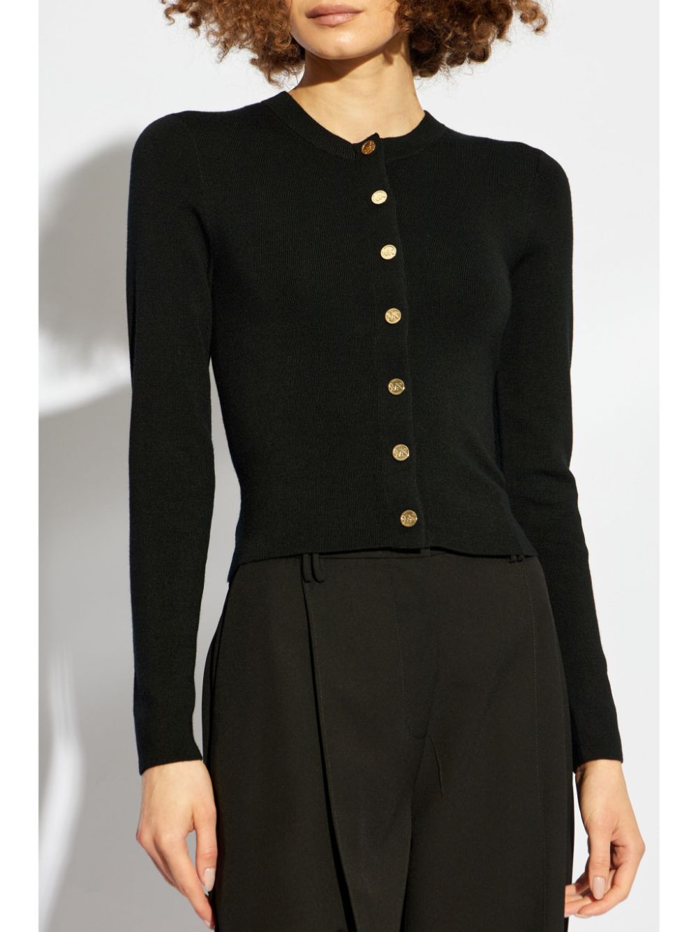 Shop Michael Michael Kors Golden Buttons Cardigan In Black