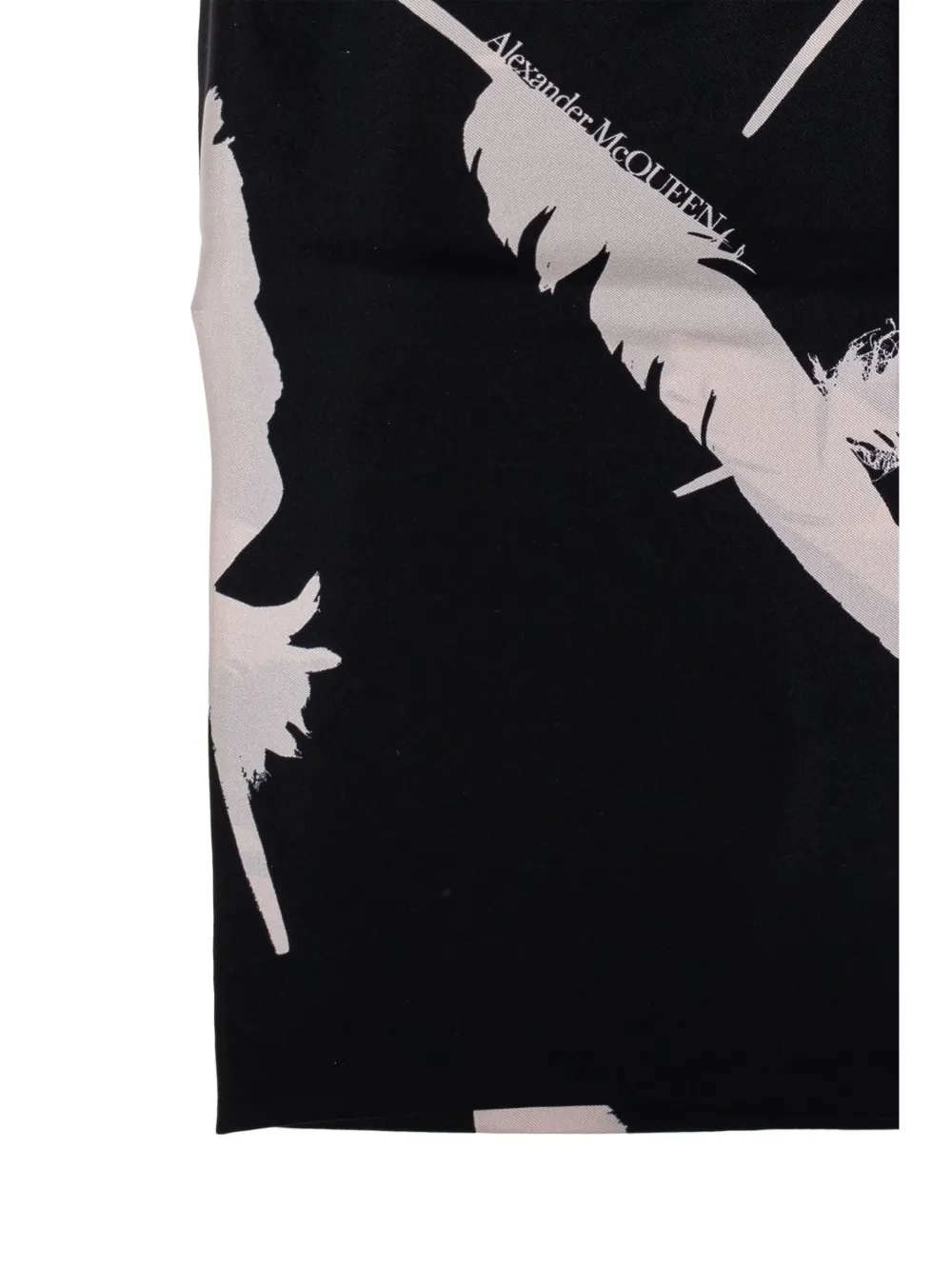 Alexander Mcqueen Feather Printed Scarf In Black