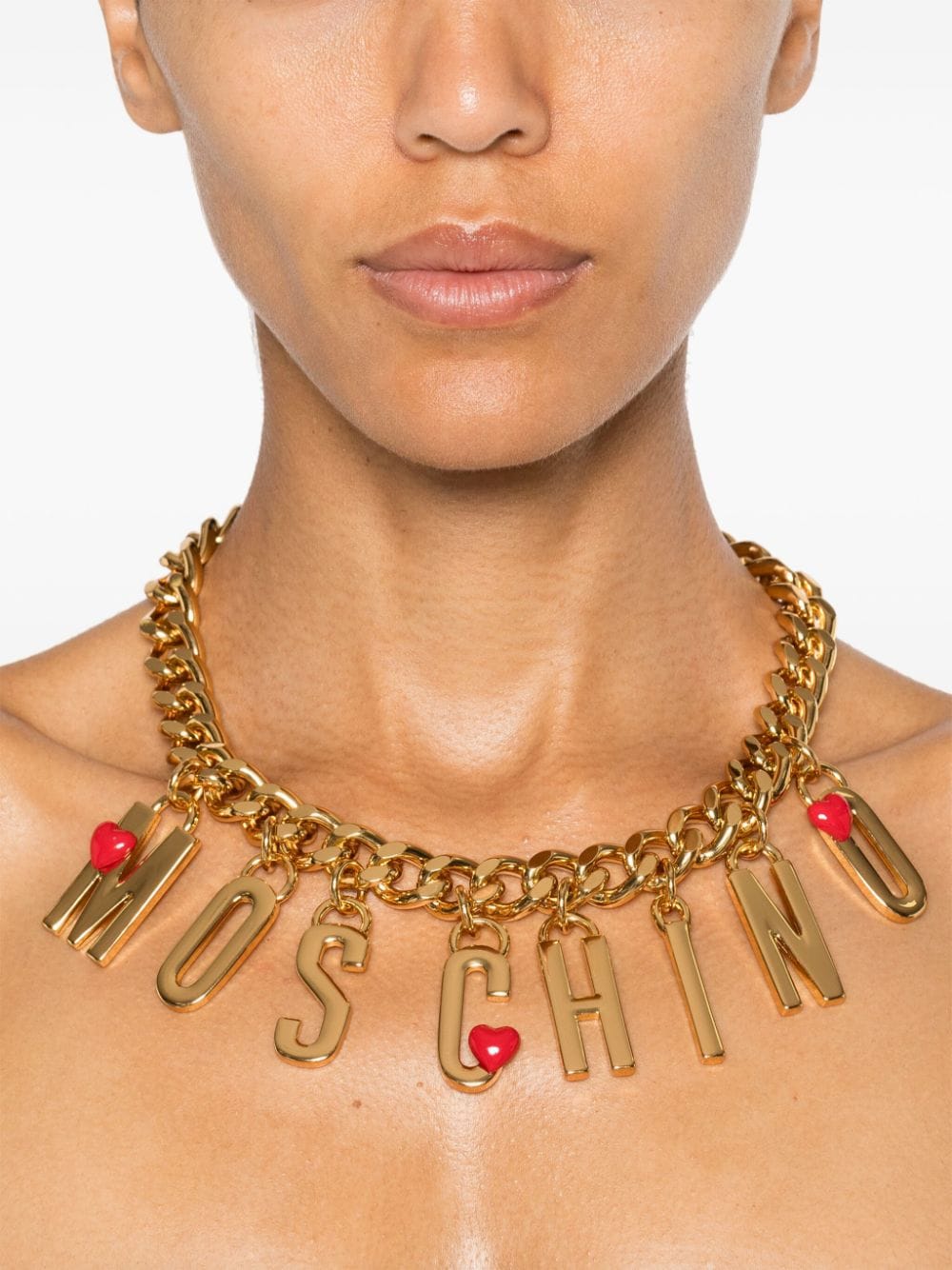 Shop Moschino Logo-lettering Necklace In Gold