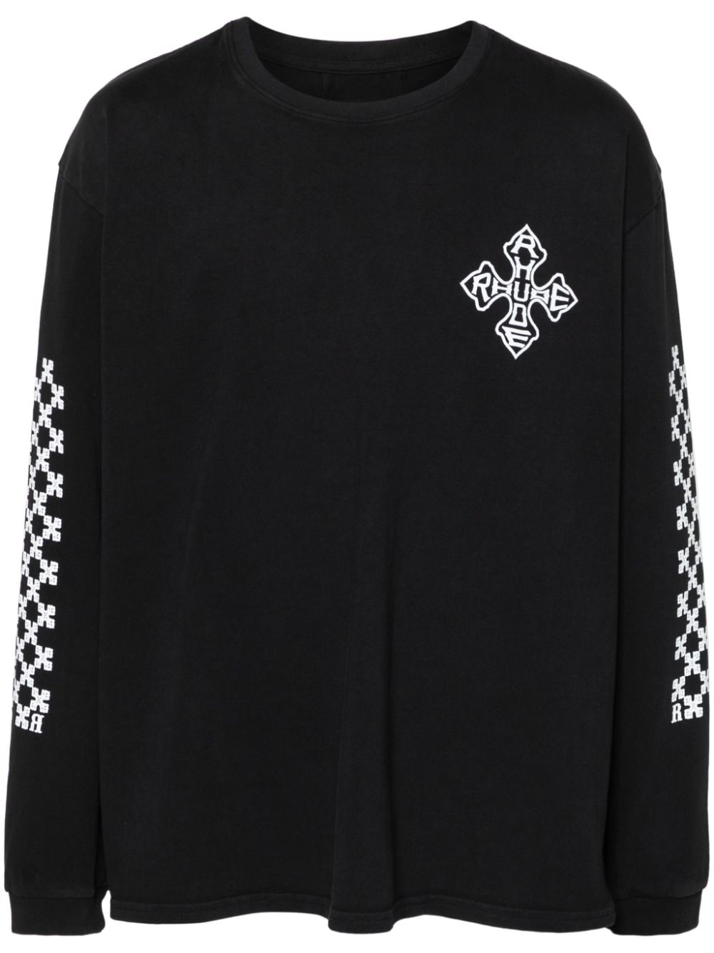 Shop Rhude Cross-print Cotton Sweatshirt In Black