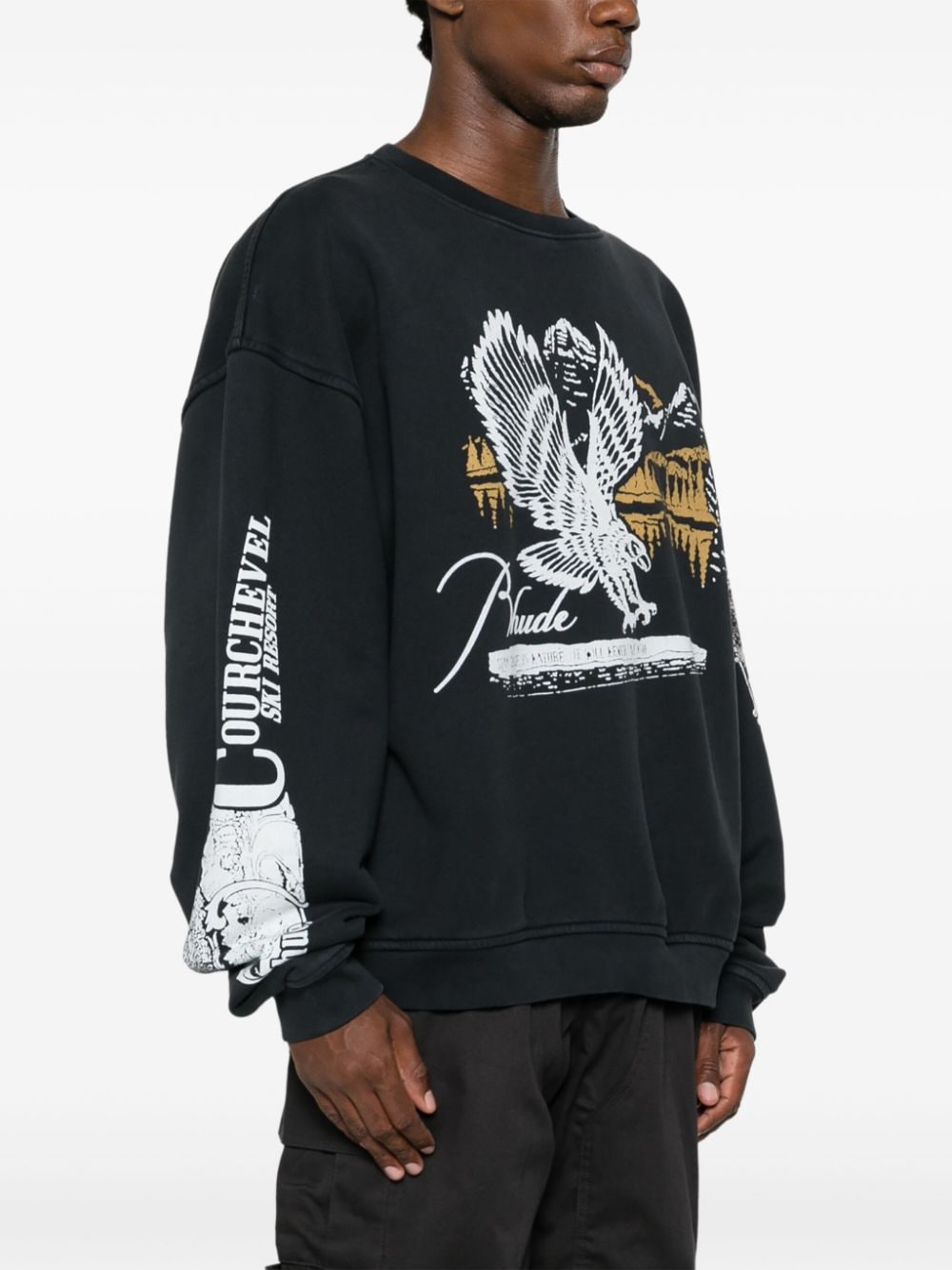 Shop Rhude Graphic-print Cotton Sweatshirt In Black