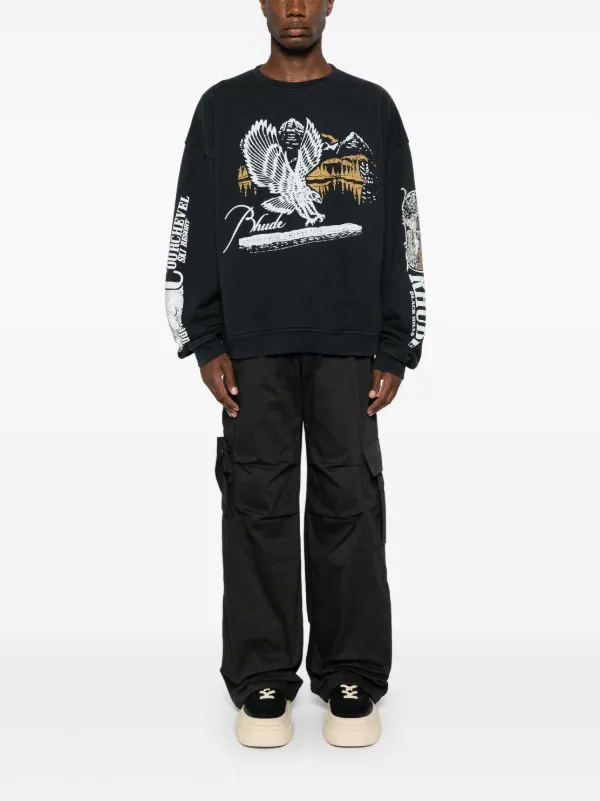 RHUDE graphic-print Cotton Sweatshirt | Black | FARFETCH