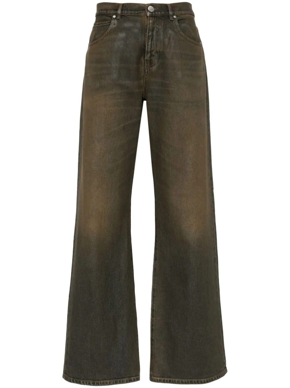 Pinko Coated Cotton Wide Leg Wanda Jeans 28cm In Brown