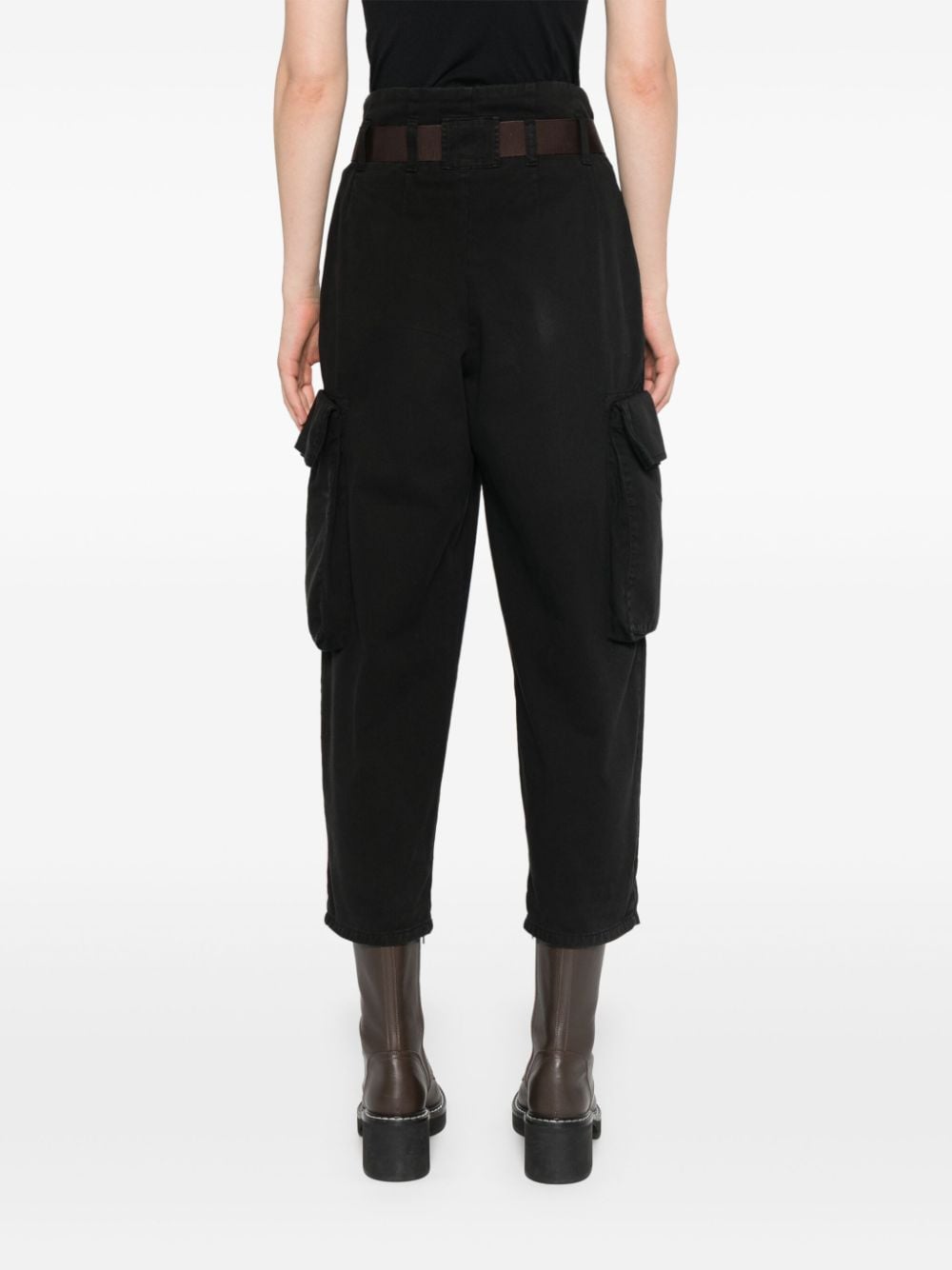 Shop Pinko High-waist Cropped Cargo Trousers In Black