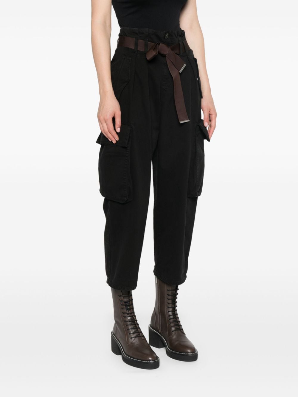 Shop Pinko High-waist Cropped Cargo Trousers In Black