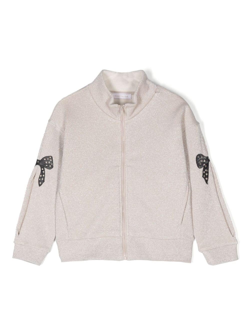 Monnalisa Kids' Bow-detail Zip-up Sweatshirt In Neutrals