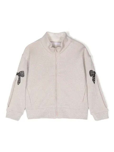 Monnalisa bow-detail zip-up sweatshirt