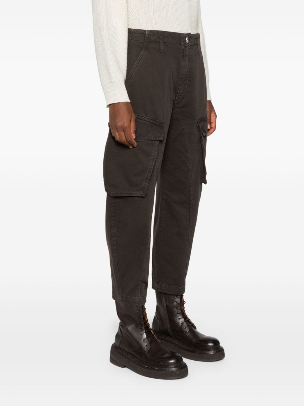 Shop Pinko Mid-rise Tapered Cargo Trousers In Brown