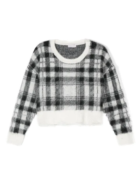 Monnalisa tartan-check distressed jumper