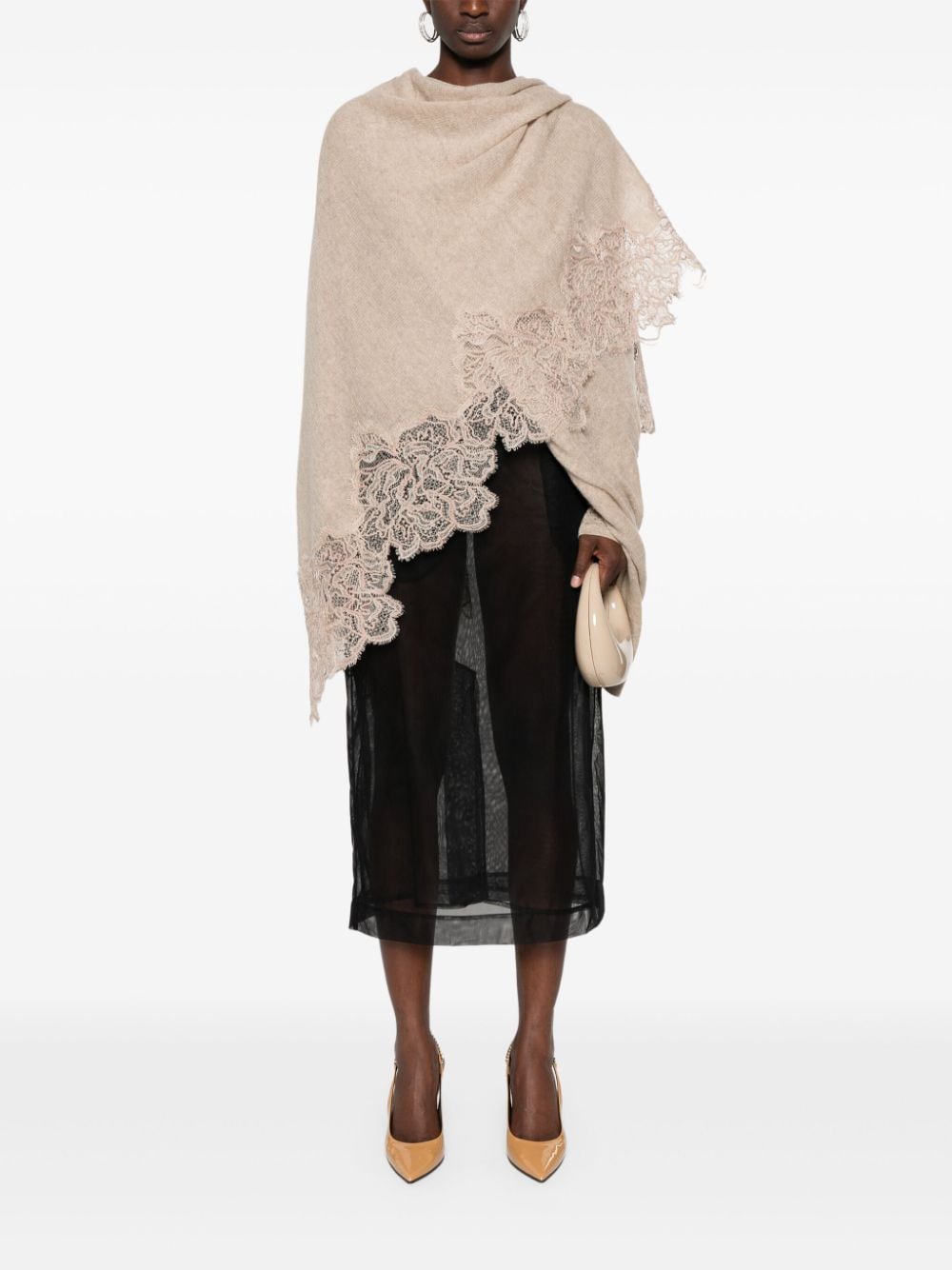 Ermanno Scervino Cape met bloemenkant - Bruin