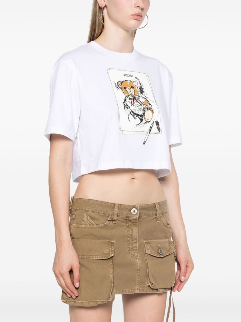 Shop Moschino Teddy Bear Cotton Crop Top In White