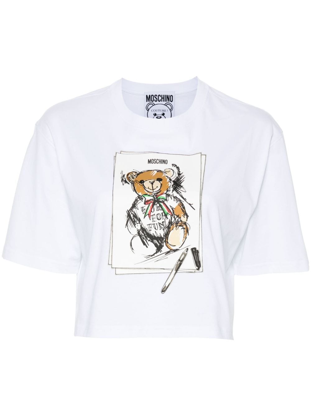 Shop Moschino Teddy Bear Cotton Crop Top In White