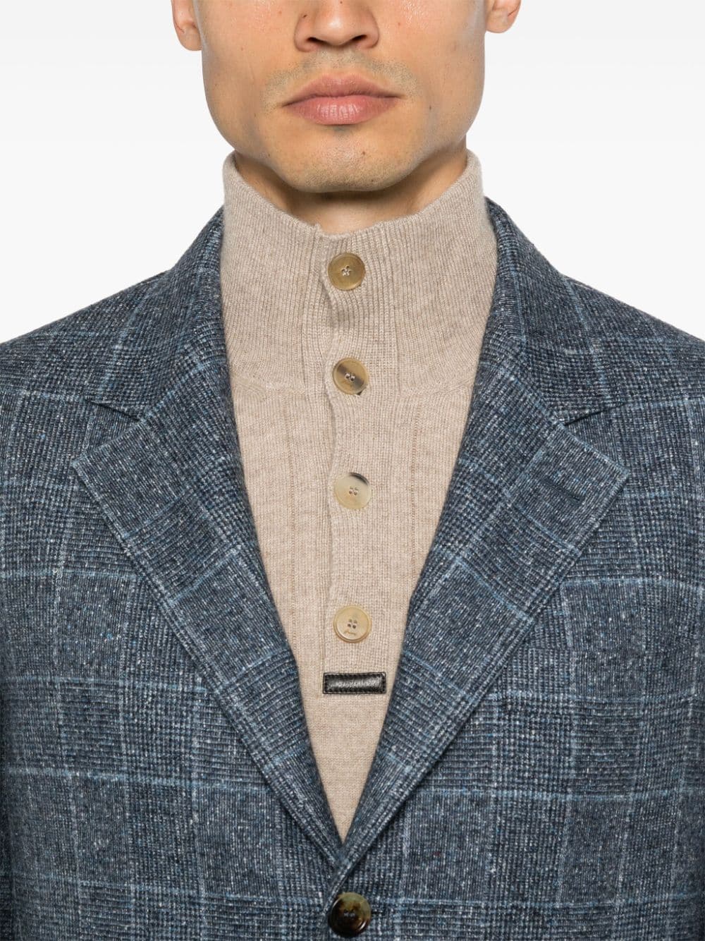 Shop Brunello Cucinelli Check-pattern Blazer In Blue