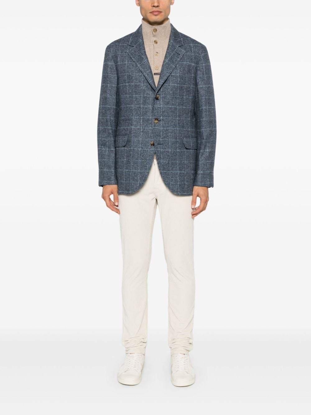 Shop Brunello Cucinelli Check-pattern Blazer In Blue