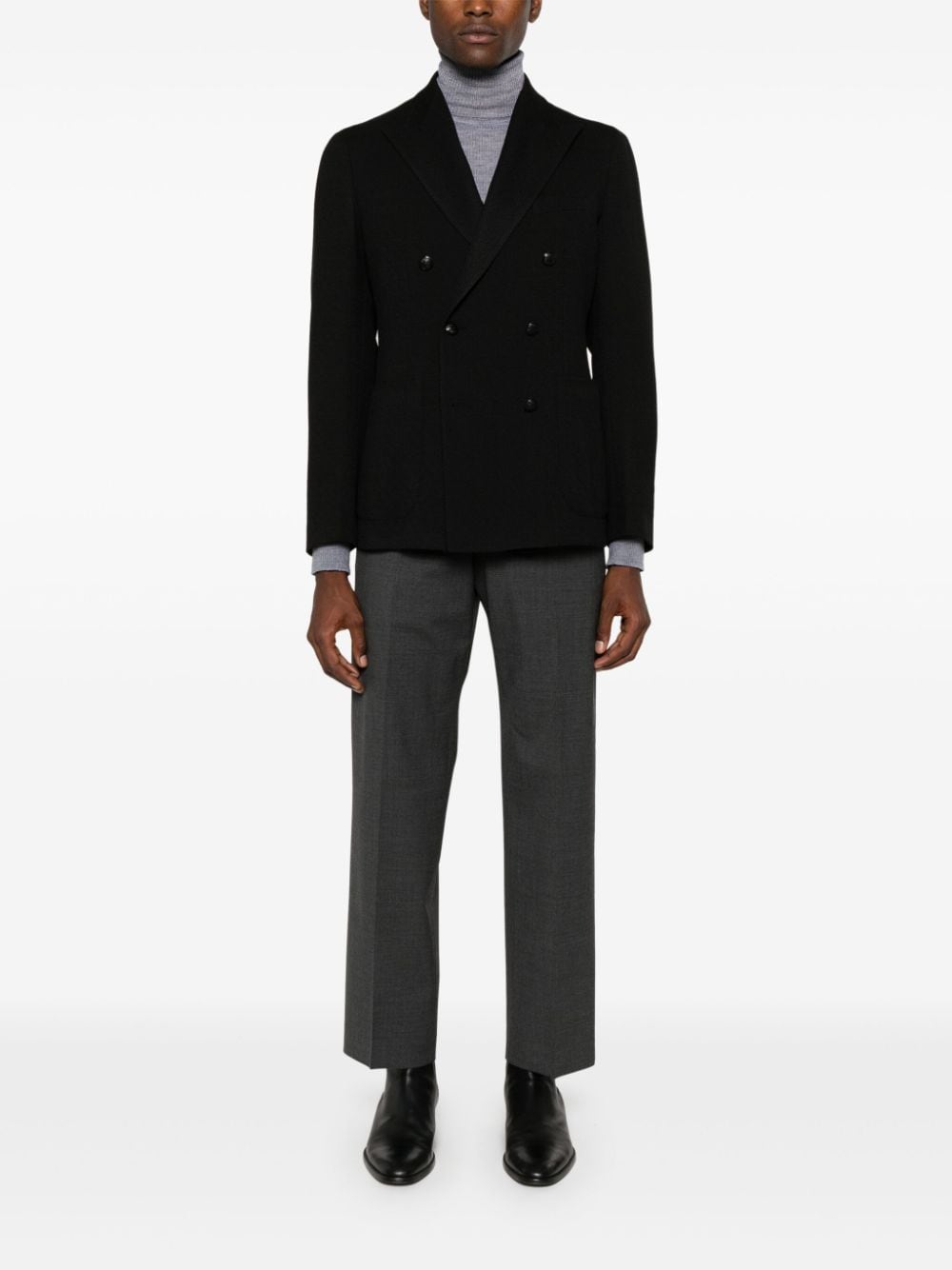 Shop Tagliatore Virgin-wool Double-breasted Blazer In Black