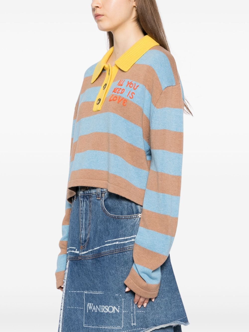 Shop Mira Mikati Striped Knit Polo Top In Multi