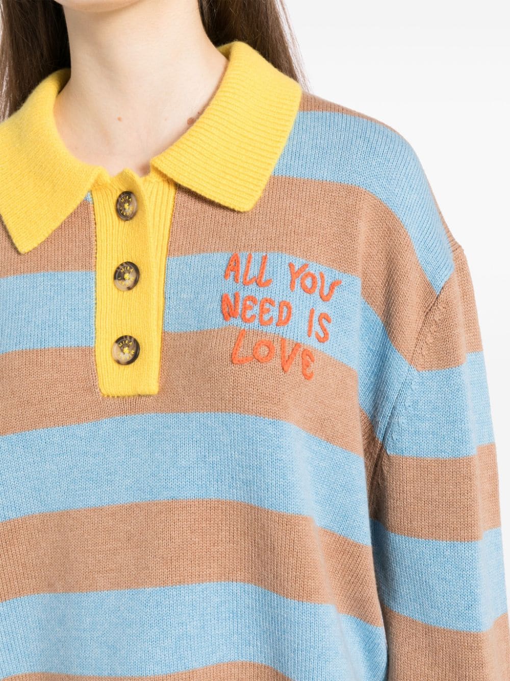 Shop Mira Mikati Striped Knit Polo Top In Multi