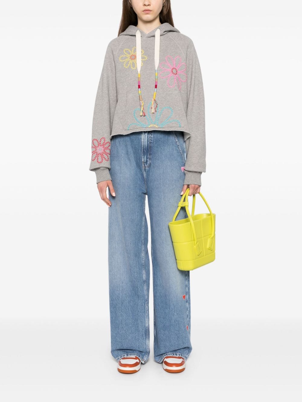 Mira Mikati Cropped hoodie met geborduurde bloemen - Grijs