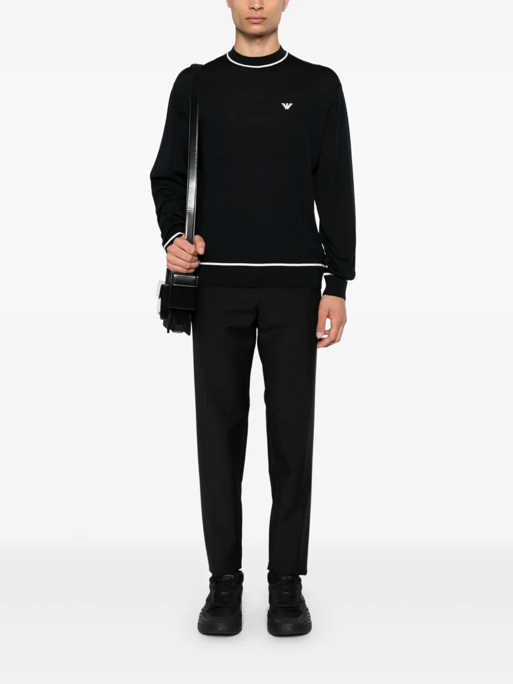 Emporio Armani Sweater met logo-jacquard - Blauw