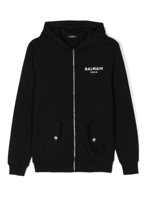 Balmain Kids logo print cotton zip-up hoodie