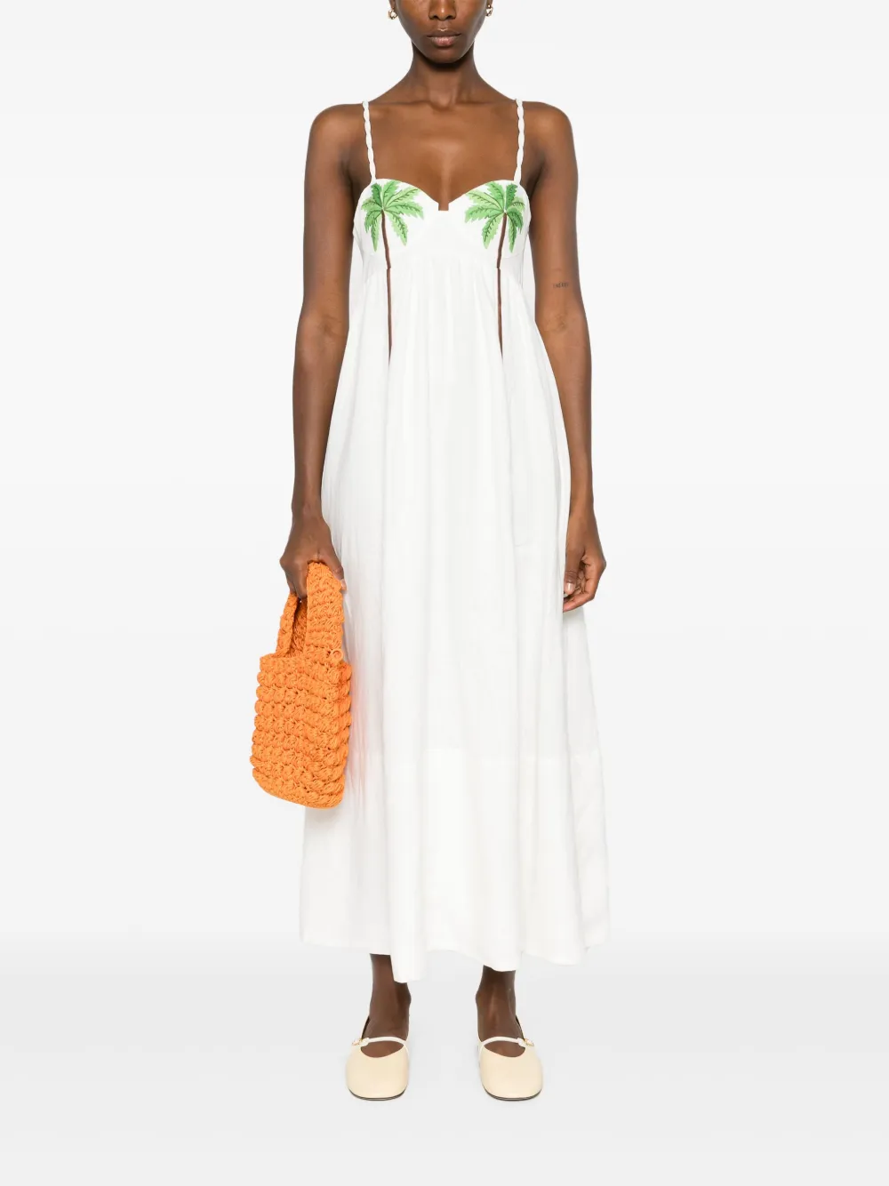 FARM Rio Coconut Tree maxi-jurk met borduurwerk - Wit
