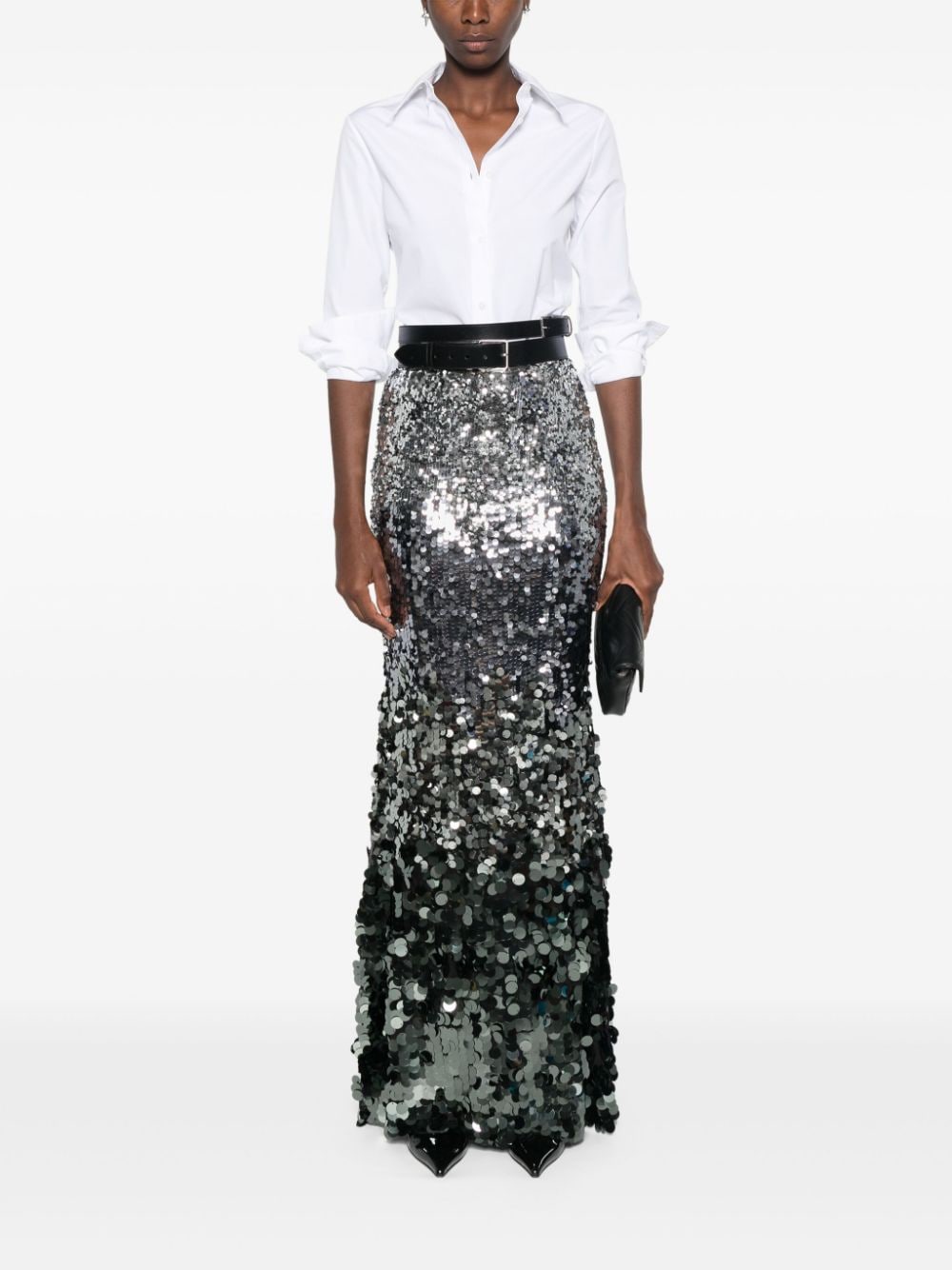 Shop Patrizia Pepe Sequinned Gradient-effect Maxi Skirt In Silver