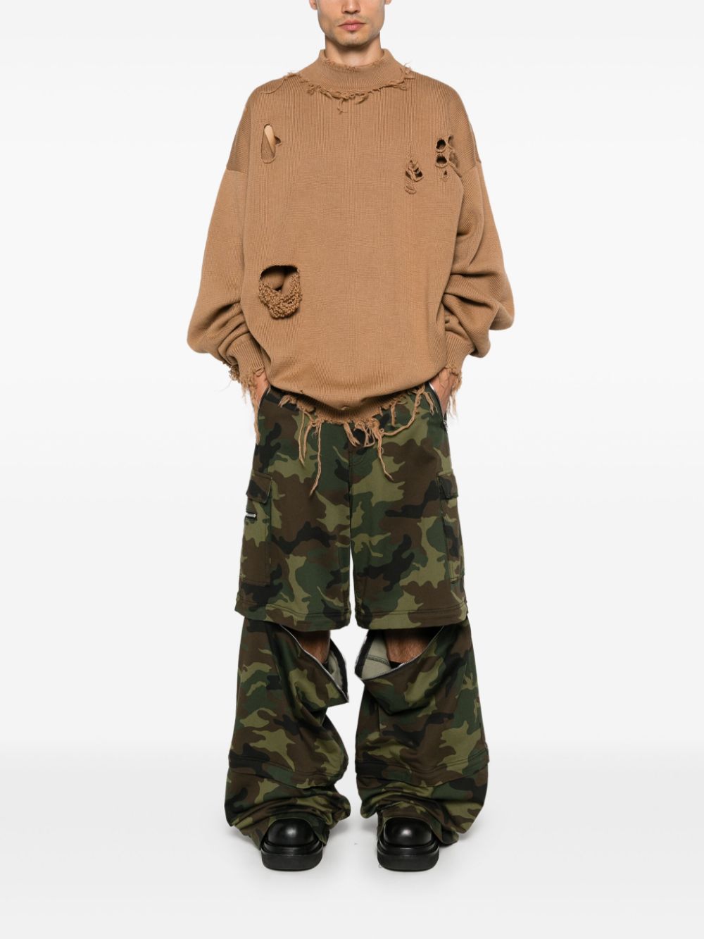 Shop Vetements Destroyed Sweater In Brown