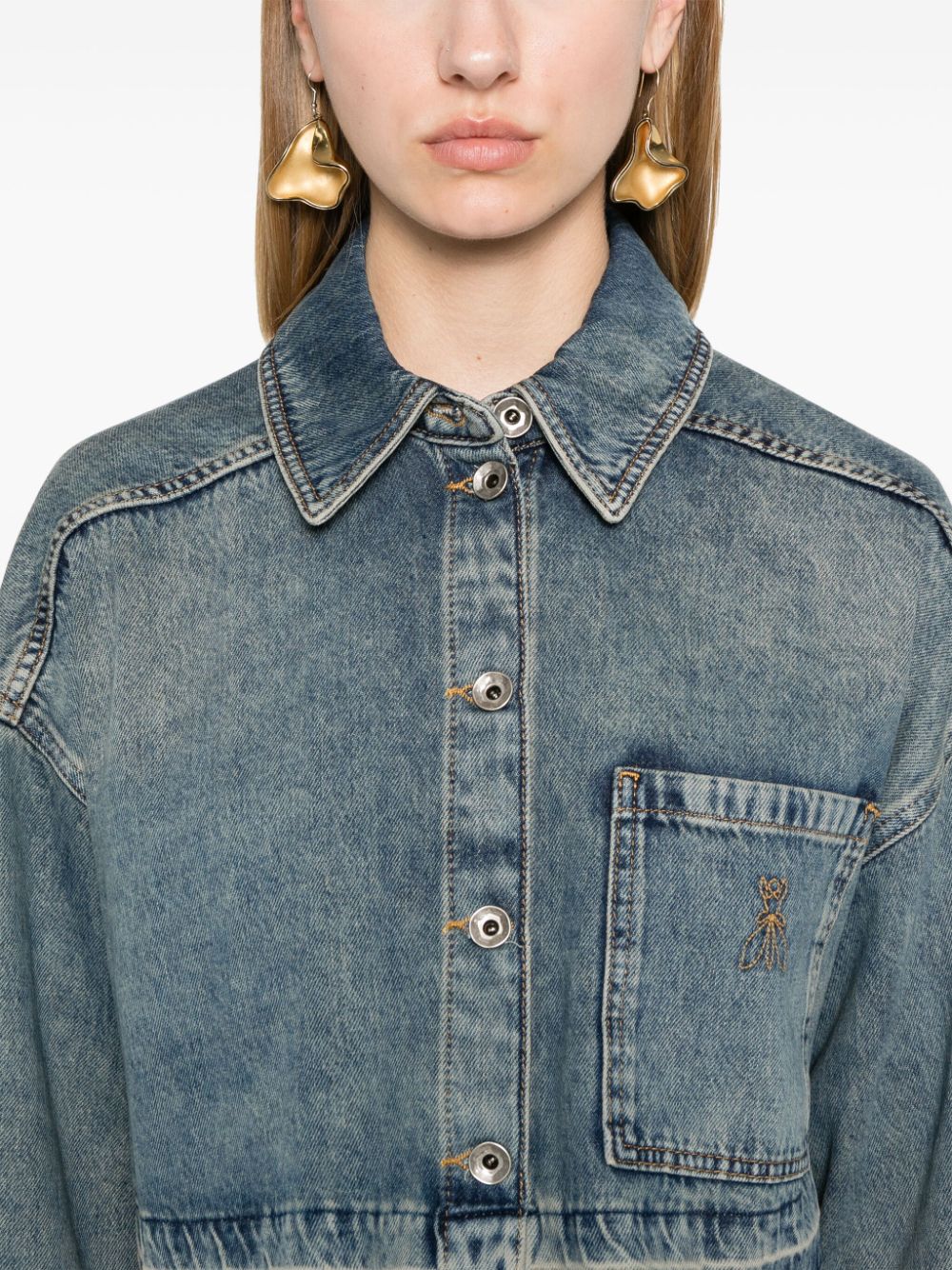 Shop Patrizia Pepe Cropped Denim Shirt In Blue