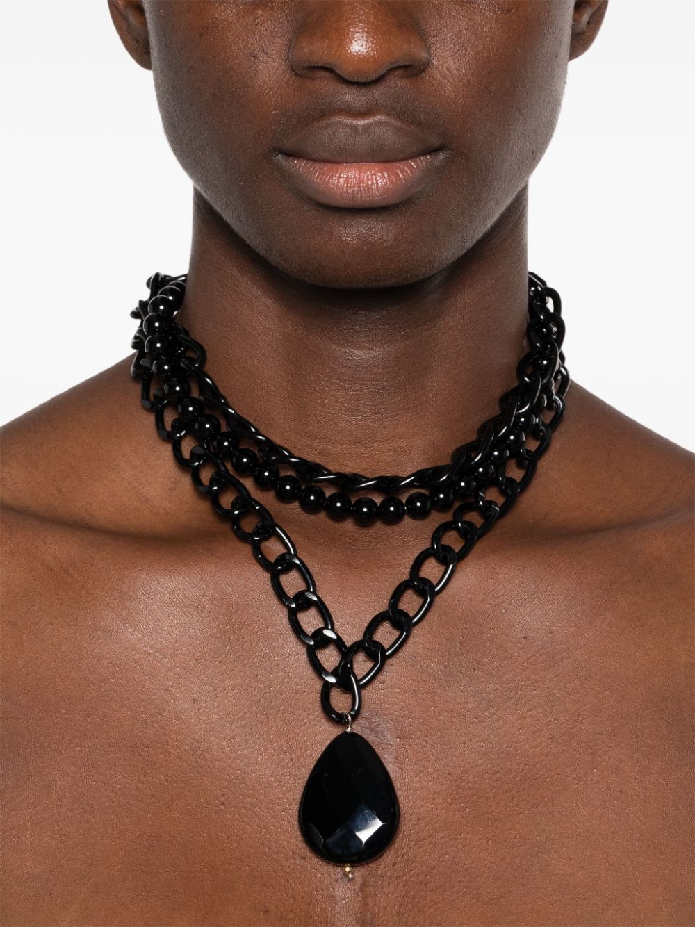Atu Body Couture Gelaagde halsketting met parel - Zwart