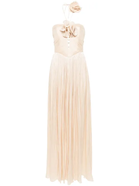 Ana Radu floral-appliqué halterneck gown
