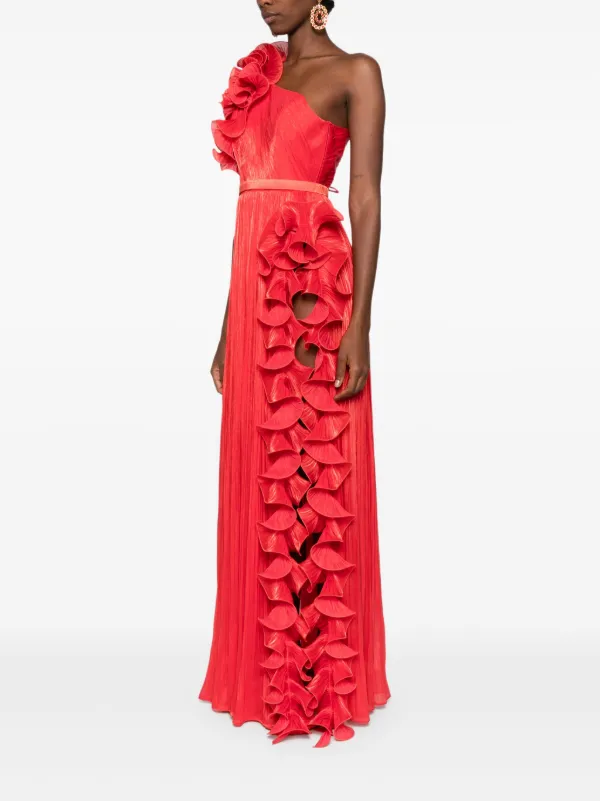 Ana Radu one-shoulder Pliss Gown | Red | FARFETCH