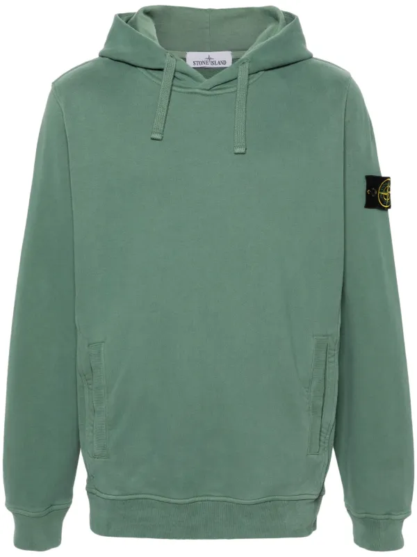Stone Island Compass-patch Cotton Hoodie Green FARFETCH JO
