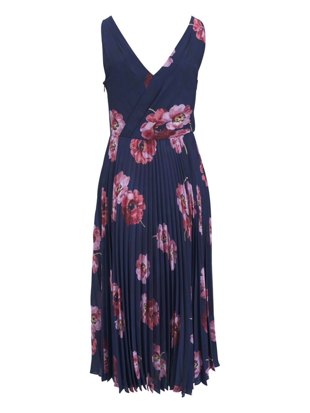 Vince Painted Poppy pleated V-neck dress - Blauw