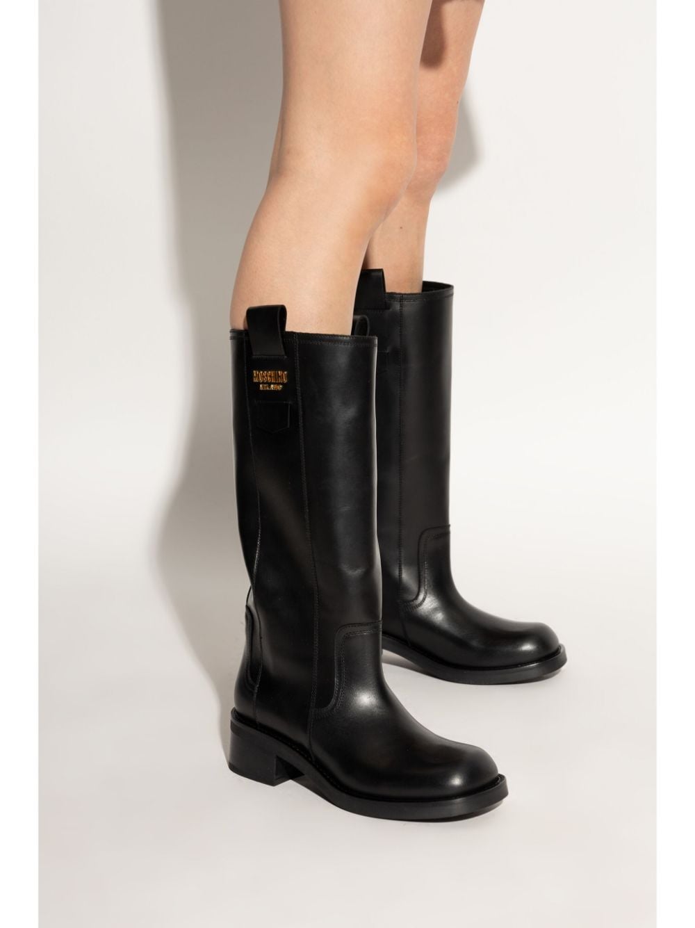 Shop Moschino Appliqué-logo Boots In Black