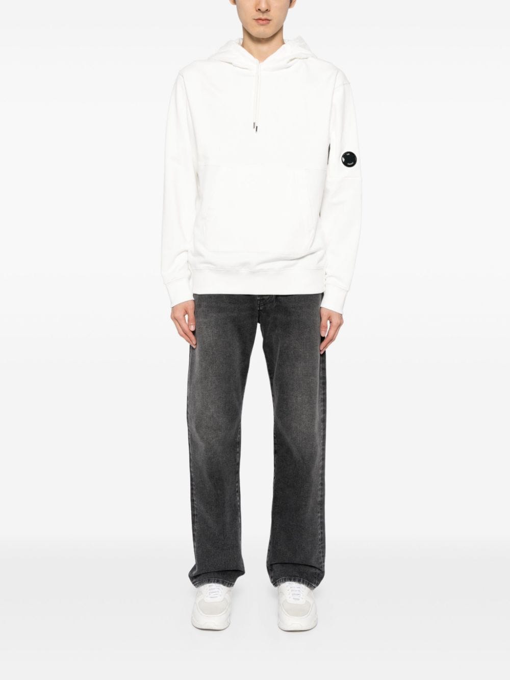 Shop C.p. Company Lens Diagonal-raised Hoodie In White