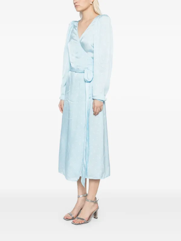 NEVER FULLY DRESSED Textured Midi Wrap Dress Blue FARFETCH IN