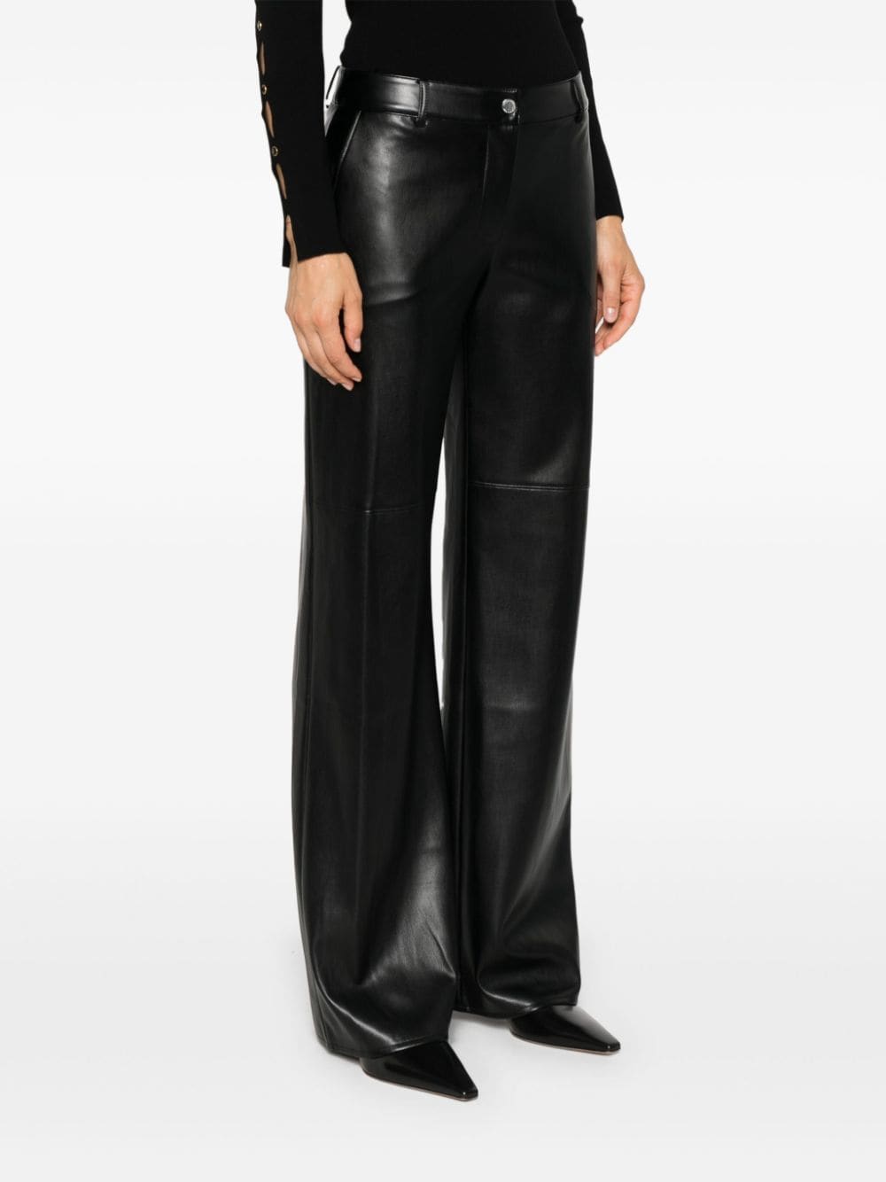 Shop Patrizia Pepe Faux-leather Flared Trousers In Black