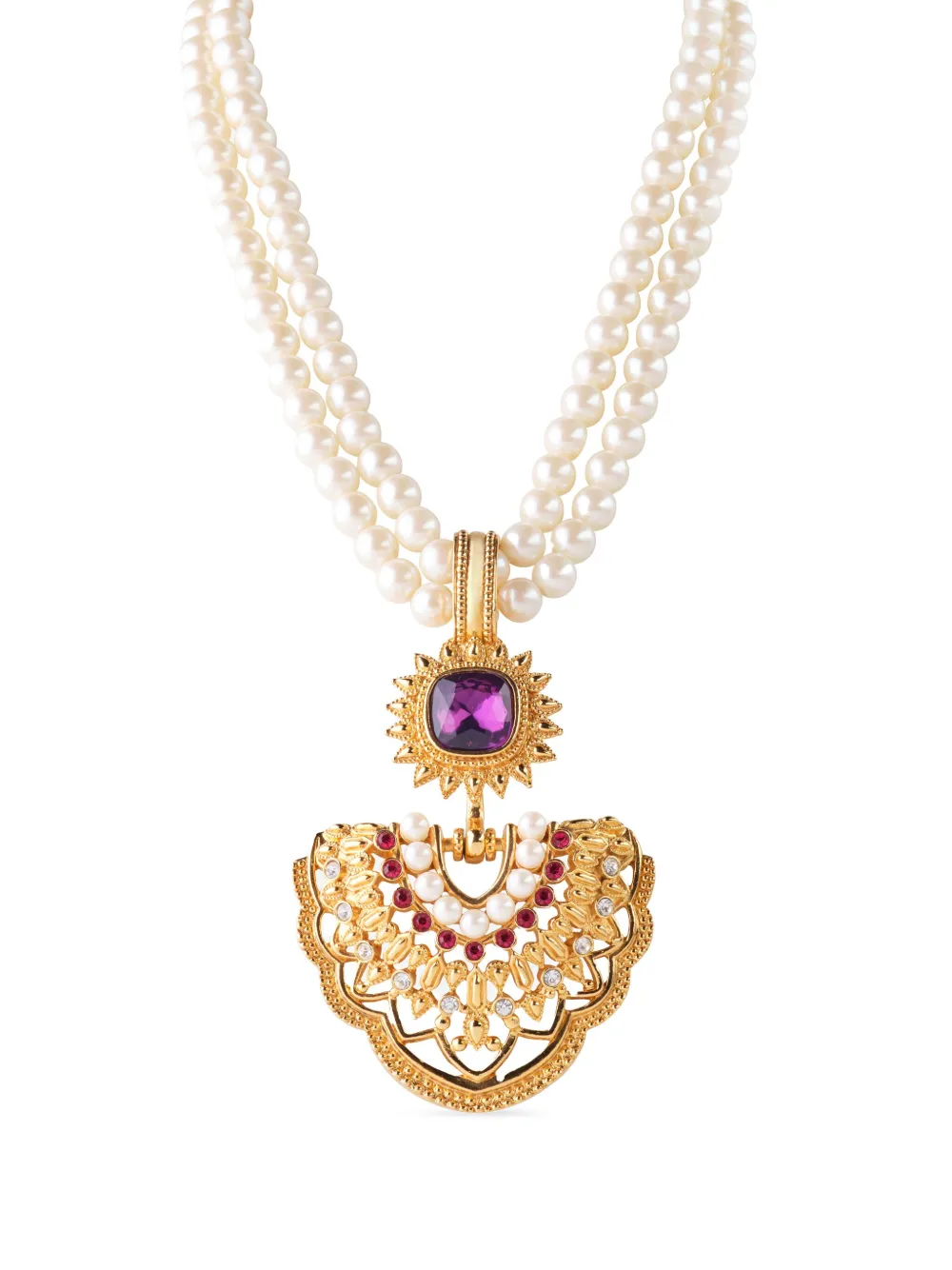 Susan Caplan Vintage 1990s Jhaveri パール ネックレス&ピアス セット - ゴールドトーン Susan Caplan Vintage 1990s Jhaveri パール ネックレス&ピアス セット - ゴールドトーン