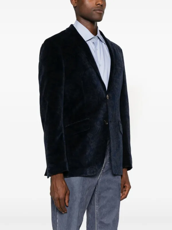 ETRO paisley-print Velvet Blazer | Blue | FARFETCH JO