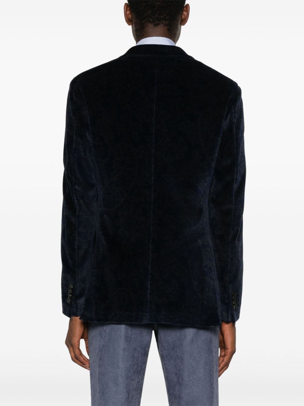 Shop Etro Paisley-print Velvet Blazer In Blue