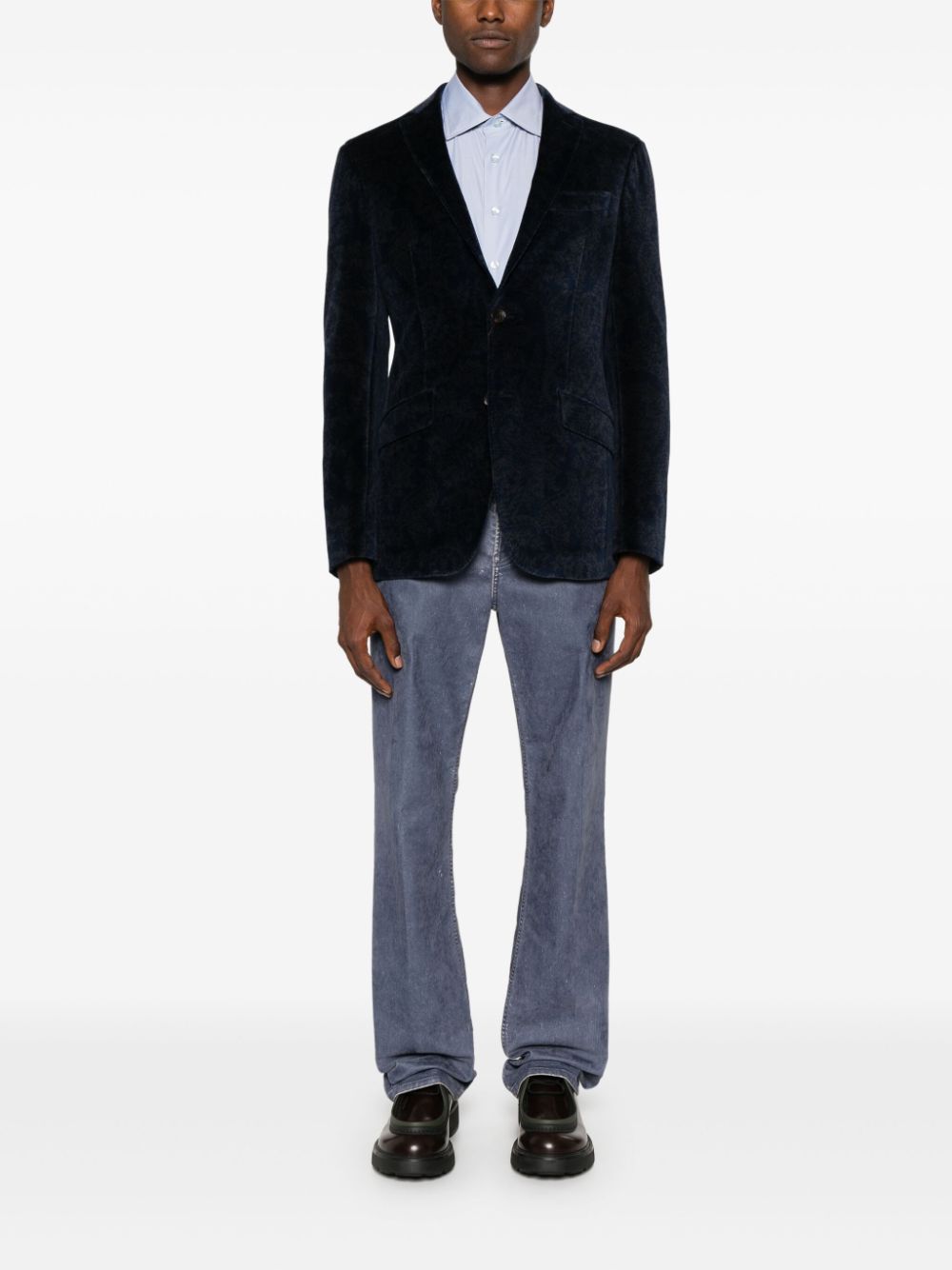 Shop Etro Paisley-print Velvet Blazer In Blue