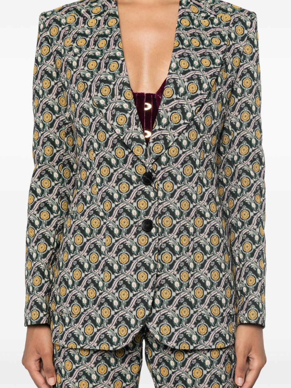 Shop Etro Patterned-jacquard Single-breasted Blazer In Green