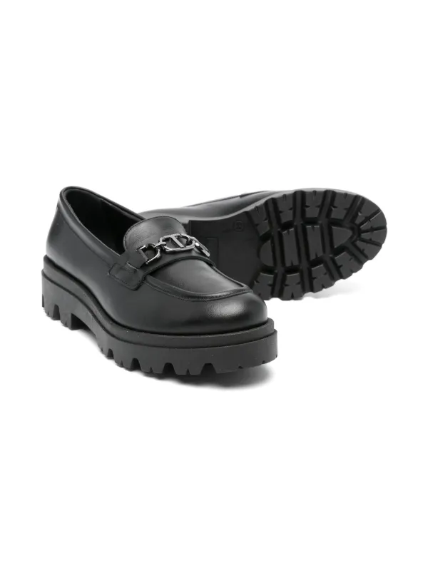 TWINSET Kids logo-plaque Leather Loafers | Black | FARFETCH