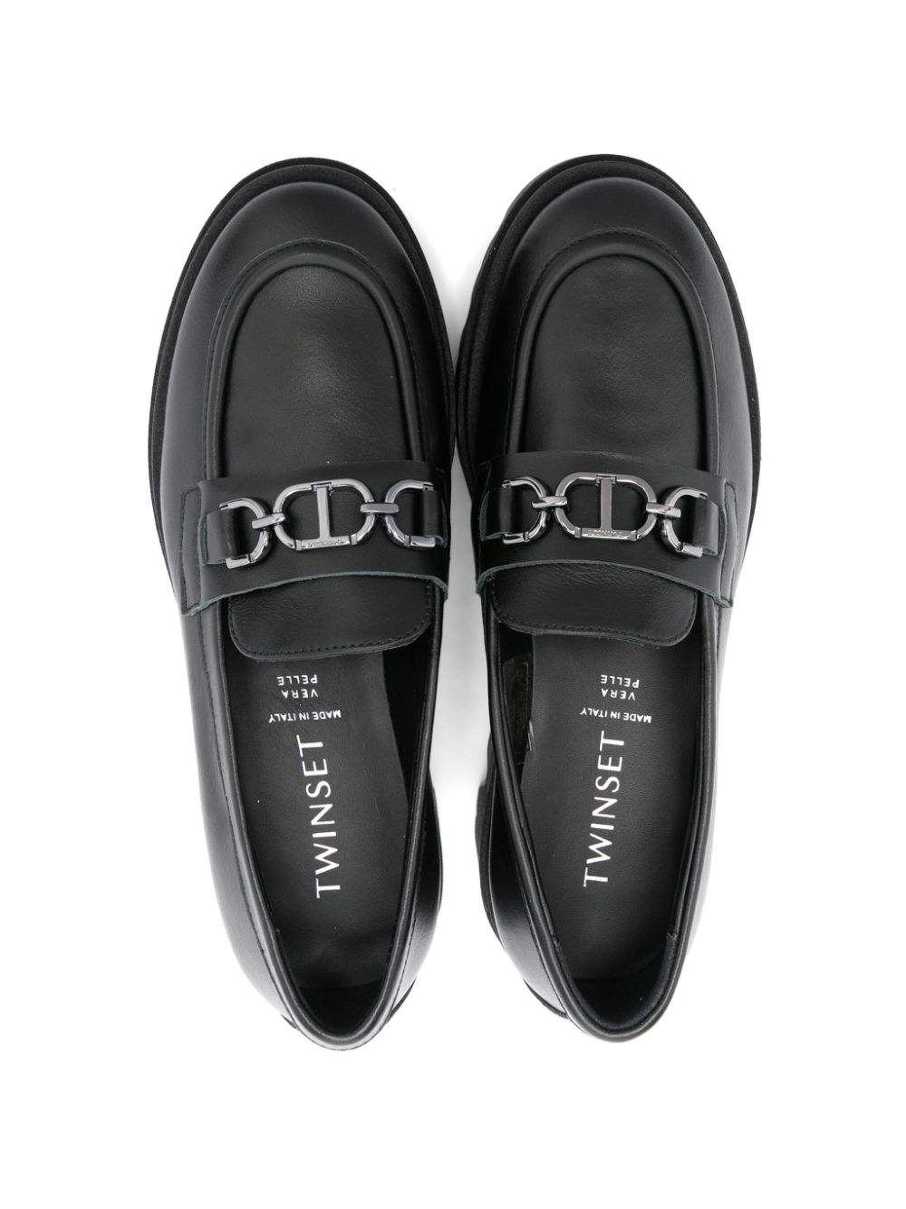 TWINSET Kids Leren loafers met logopatch Zwart