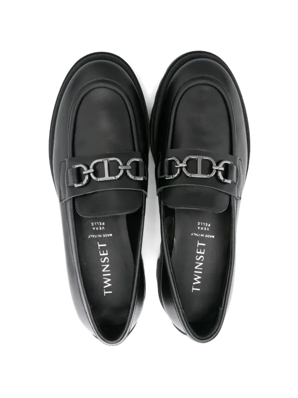 TWINSET Kids logo-plaque Leather Loafers | Black | FARFETCH