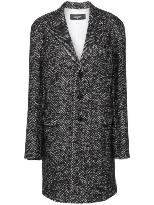 ダウンジャケット・コート Dsquared2 Single Breasted Wool Coat Black And White Chevron Dsquared2 Single Breasted Wool Coat Black And White Chevron